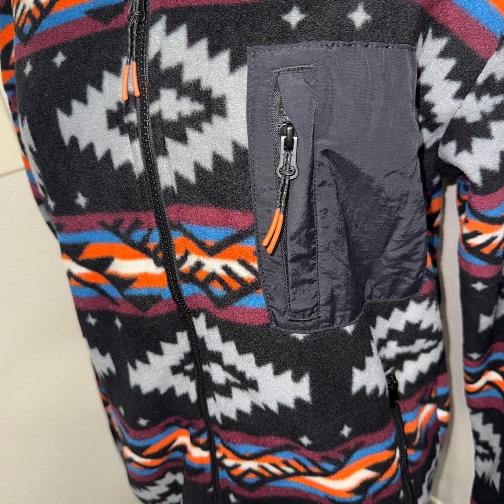 Aztec Southwestern Fleece Jacket Zip Up Tribal Outdoor Cozy Core- Small - Picture 5 of 11